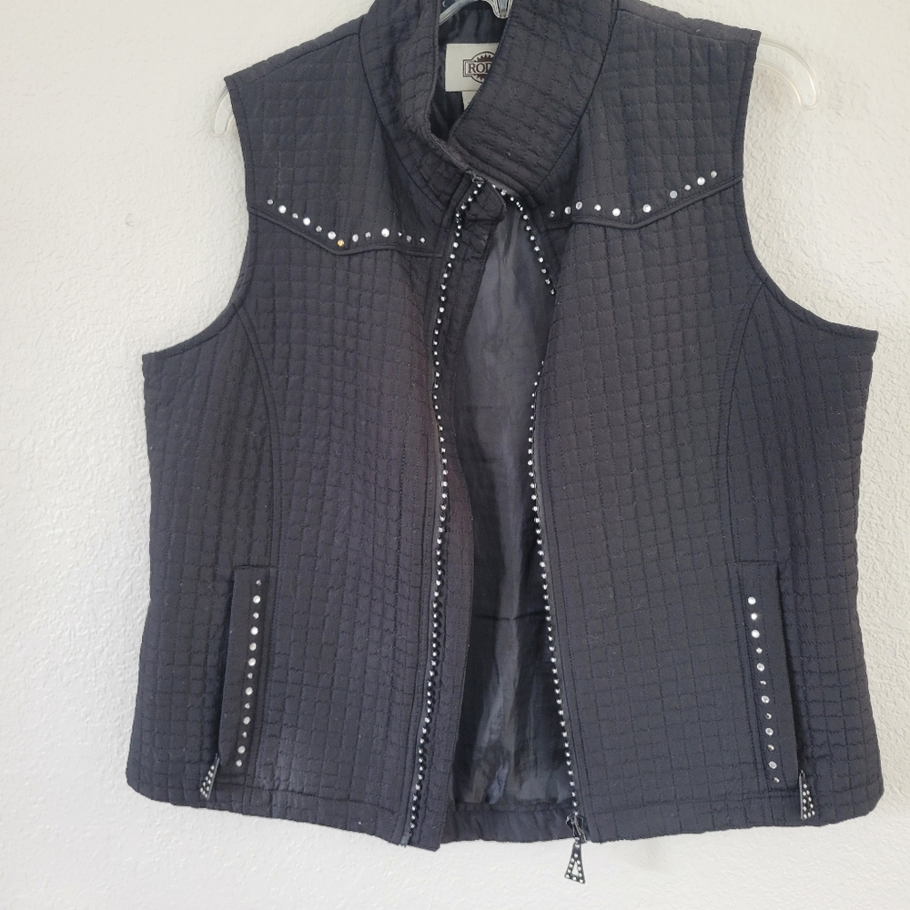 Rods Western Vest Large Black crystals zip pockets